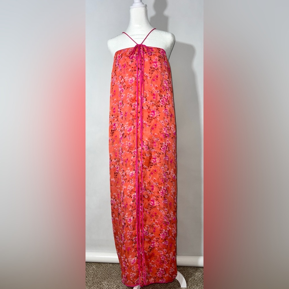 Vintage House of Arts India sheer silk floral kaftan maxi layered dress sz10